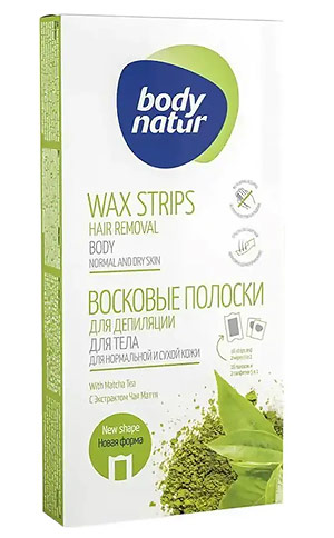 Косметика-уход BODY NATUR Восковые полоски для депиляции тела для нормальной и сухой кожи с экстрактом чая Маття