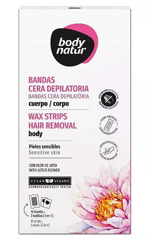 Косметика-уход BODY NATUR Восковые полоски для депиляции тела для чувствительной кожи с Экстрактом цветка лотоса