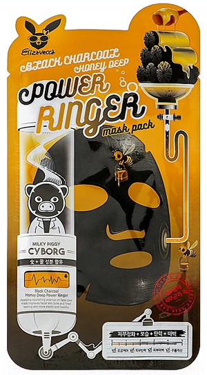 Косметика-уход ELIZAVECCA Elizavecca Black Charcoal Honey Deep Power Ringer Mask Pack Маска для лица тканевая с древесным углем