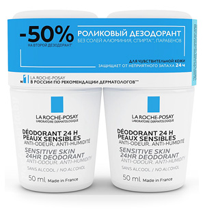 Аптечная косметика. Уход за телом LA ROCHE POSAY La Roche-Posay Дезодорант-ролик 24 часа, 2x50мл