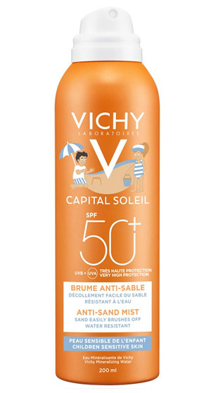 Аптечная косметика. Защита от солнца для детей. VICHY Capital Soleil детский спрей-вуаль анти песок SPF 50+