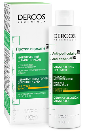 Аптечная косметика. Уход за волосами VICHY Dercos Интенсивный шампунь-уход против перхоти для сухих волос