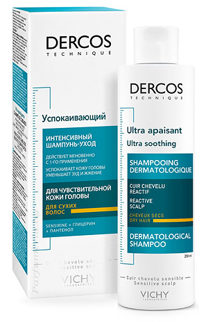 Аптечная косметика. Уход за волосами VICHY Dercos Успокаивающий шампунь-уход для сухих волос