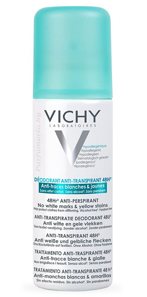 Аптечная косметика. Дезодорант-аэрозоль VICHY Дезодорант-аэрозоль против белых и желтых пятен 48 часов защиты