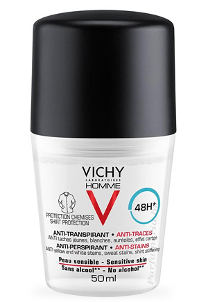 Аптечная косметика. Дезодорант-антиперспирант VICHY Homme Дезодорант-антиперспирант защита от пятен 48 часов