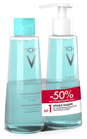 Аптечная косметика. Уход за лицом VICHY Purete Thermale Набор Совершенствующий тоник + Освежающий гель