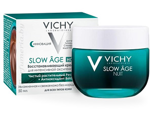 Аптечная косметика. Крем для лица VICHY Slow Age Восстанавливающий ночной крем и маска для интенсивной оксигенации кожи